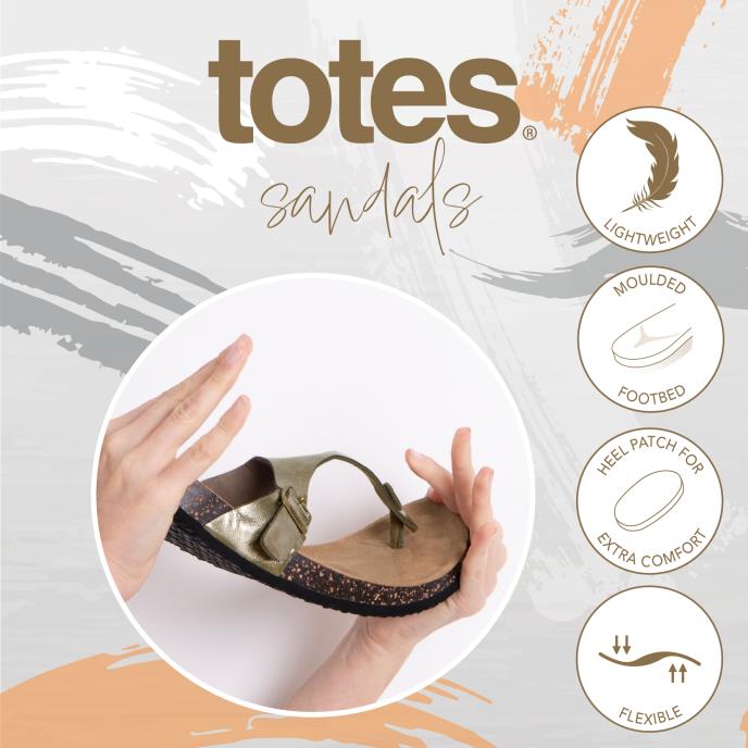 totes® Ladies PU Buckle Toe Post Tan Extra Image 6